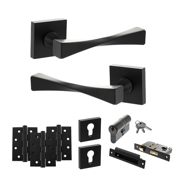 Senza Pari Guido Door Handle Pack (Euro Lock Set - 2.5" CE Sashlock, 4" Fire Rated Hinges x3) by Atlantic Hardware