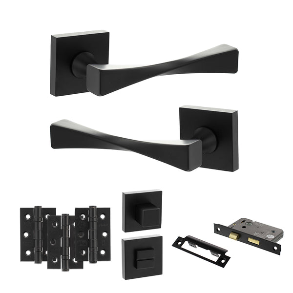 Senza Pari Guido Door Handle Pack (Bathroom Set - 2.5" CE Bathroom Lock, 3" Fire Rated Hinges x3) by Atlantic Hardware