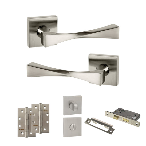 Senza Pari Guido Door Handle Pack (Bathroom Set - 2.5" CE Bathroom Lock, 4" Slim Knuckle Hinges x2) by Atlantic Hardware