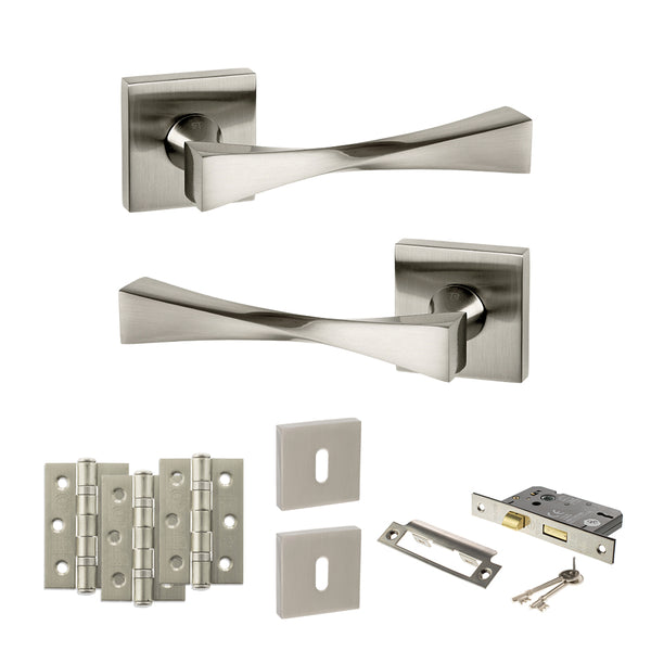 Senza Pari Guido Door Handle Pack (3 Lever Lock Set - 2.5" CE Sashlock, 3" Fire Rated Hinges x3) by Atlantic Hardware