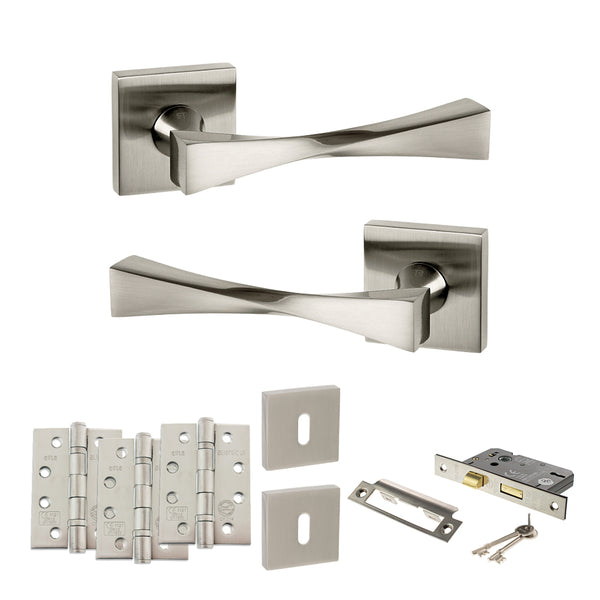 Senza Pari Guido Door Handle Pack (3 Lever Lock Set - 3" CE Sashlock, 4" Fire Rated Hinges x3) by Atlantic Hardware