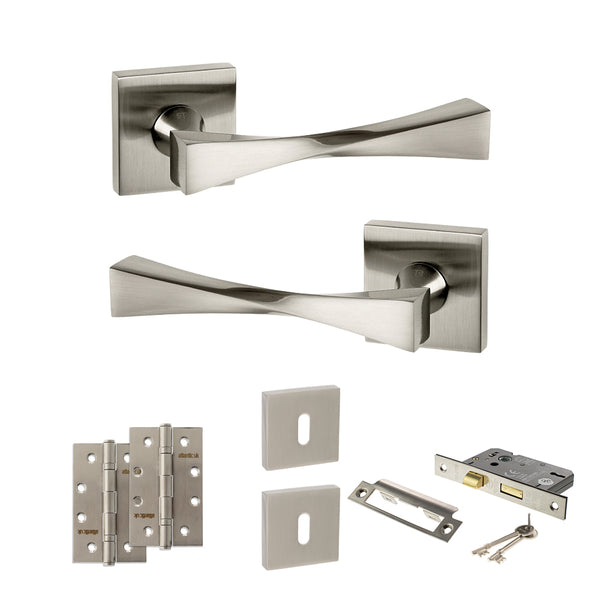 Senza Pari Guido Door Handle Pack (3 Lever Lock Set - 2.5" CE Sashlock, 4" Slim Knuckle Hinges x2) by Atlantic Hardware