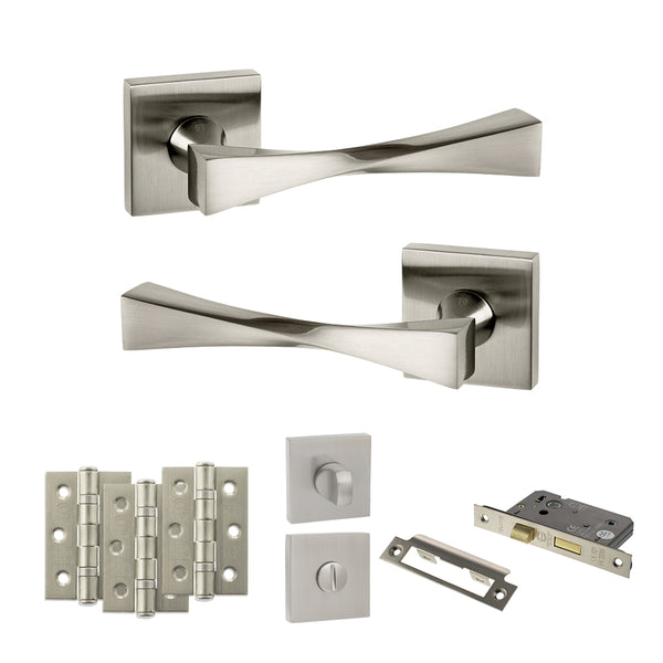 Senza Pari Guido Door Handle Pack (Bathroom Set - 2.5" CE Bathroom Lock, 3" Fire Rated Hinges x3) by Atlantic Hardware
