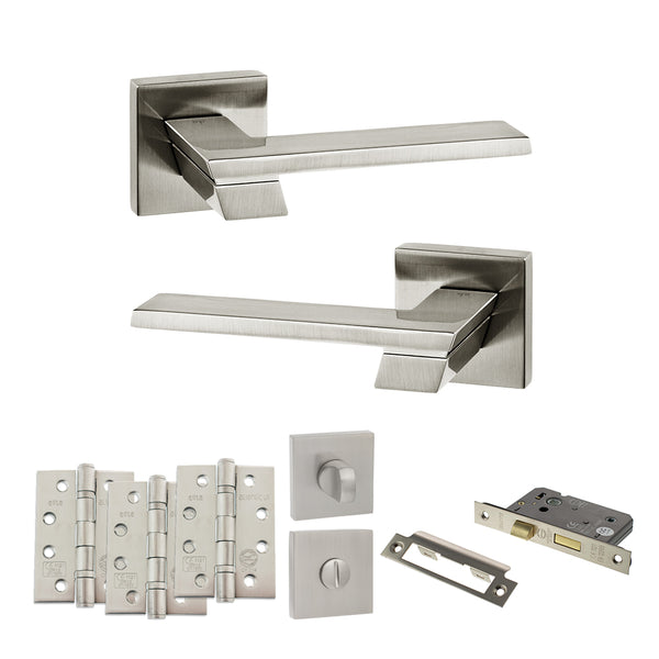 Senza Pari Giovanni Door Handle Pack (Bathroom Set - 3" CE Bathroom Lock, 4" Fire Rated Hinges x3) by Atlantic Hardware