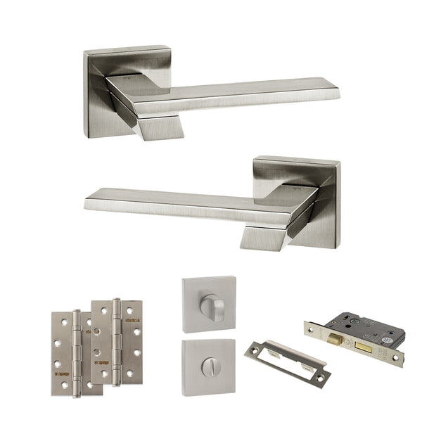 Senza Pari Giovanni Door Handle Pack (Bathroom Set - 2.5" CE Bathroom Lock, 4" Slim Knuckle Hinges x2) by Atlantic Hardware