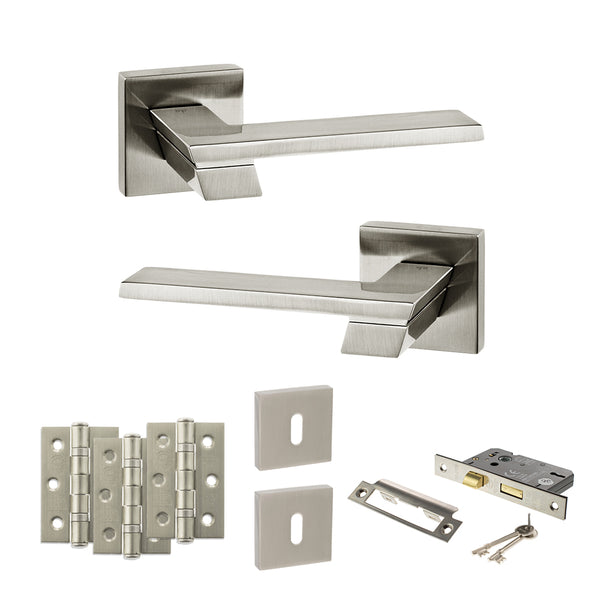 Senza Pari Giovanni Door Handle Pack (3 Lever Lock Set - 3" CE Sashlock, 3" Fire Rated Hinges x3) by Atlantic Hardware