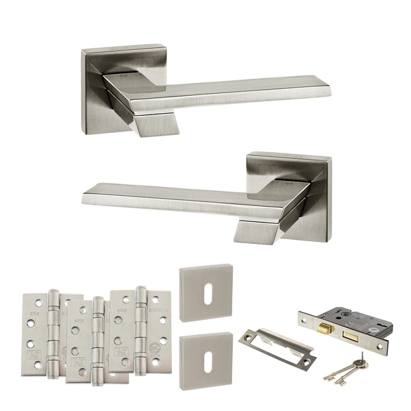 Senza Pari Giovanni Door Handle Pack (3 Lever Lock Set - 2.5" CE Sashlock, 4" Fire Rated Hinges x3) by Atlantic Hardware