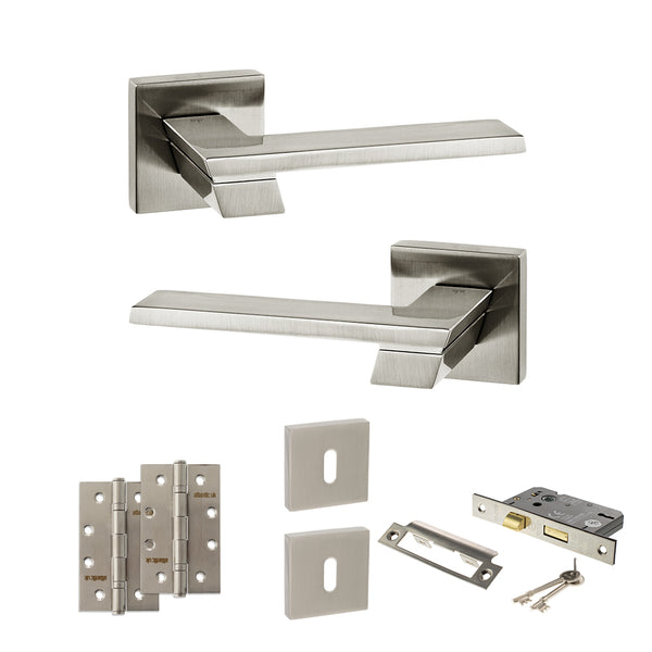 Senza Pari Giovanni Door Handle Pack (3 Lever Lock Set - 2.5" CE Sashlock, 4" Slim Knuckle Hinges x2) by Atlantic Hardware