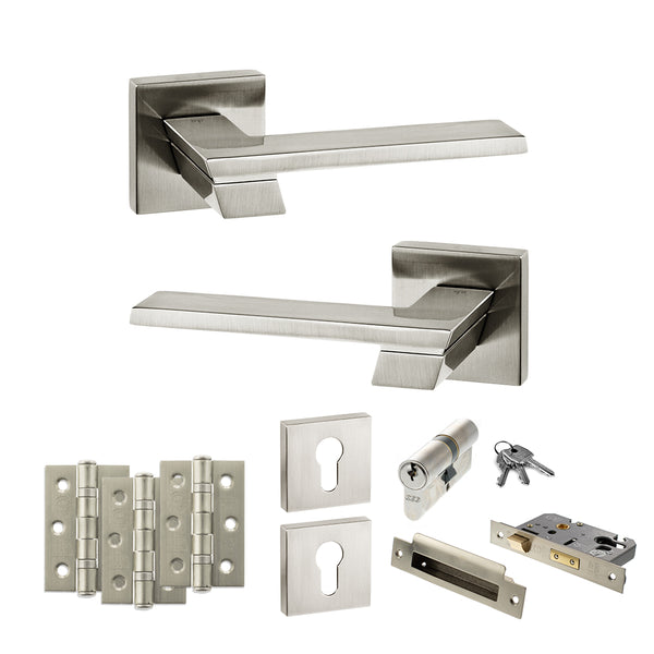 Senza Pari Giovanni Door Handle Pack (Euro Lock Set - 2.5" CE Sashlock, 3" Fire Rated Hinges x3) by Atlantic Hardware