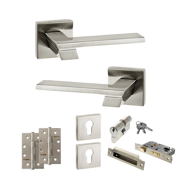 Senza Pari Giovanni Door Handle Pack (Euro Lock Set - 3" CE Sashlock, 4" Slim Knuckle Hinges x2) by Atlantic Hardware