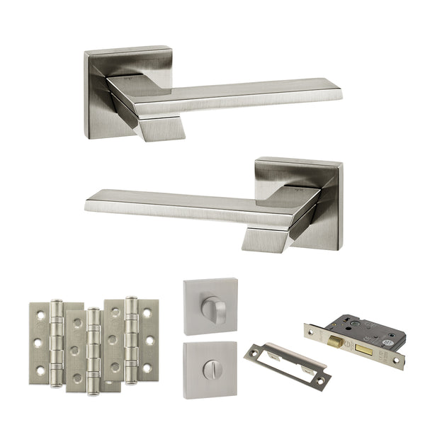 Senza Pari Giovanni Door Handle Pack (Bathroom Set - 3" CE Bathroom Lock, 3" Fire Rated Hinges x3) by Atlantic Hardware