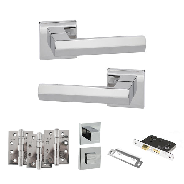 Senza Pari Davoli Door Handle Pack (Bathroom Set - 2.5" CE Bathroom Lock, 4" Fire Rated Hinges x3) by Atlantic Hardware