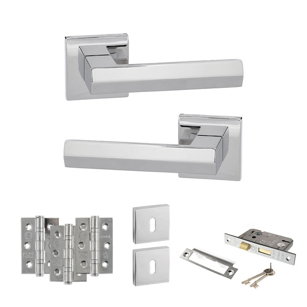 Senza Pari Davoli Door Handle Pack (3 Lever Lock Set - 3" CE Sashlock, 3" Fire Rated Hinges x3) by Atlantic Hardware