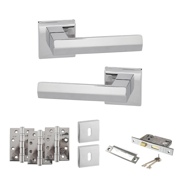 Senza Pari Davoli Door Handle Pack (3 Lever Lock Set - 3" CE Sashlock, 4" Fire Rated Hinges x3) by Atlantic Hardware