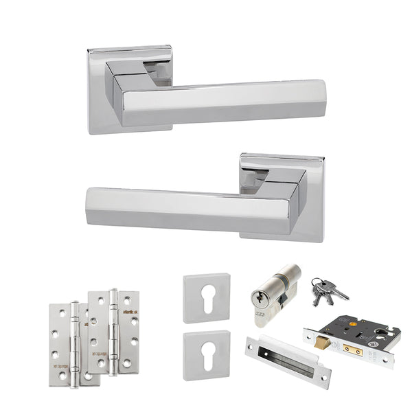 Senza Pari Davoli Door Handle Pack (Euro Lock Set - 2.5" CE Sashlock, 4" Slim Knuckle Hinges x2) by Atlantic Hardware