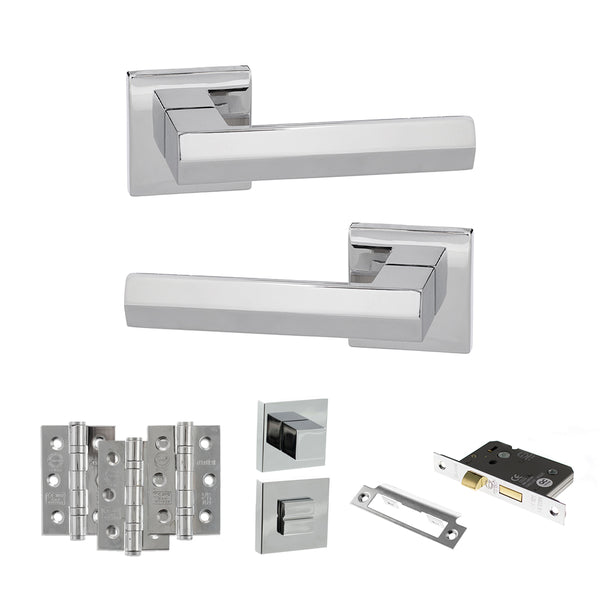 Senza Pari Davoli Door Handle Pack (Bathroom Set - 3" CE Bathroom Lock, 3" Fire Rated Hinges x3) by Atlantic Hardware