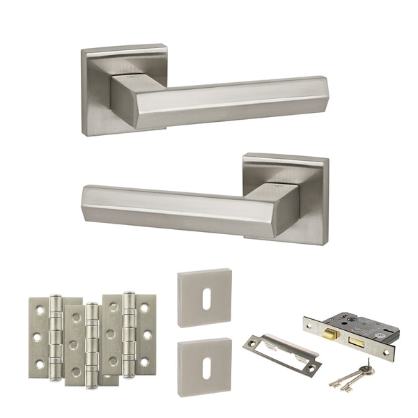 Senza Pari Davoli Door Handle Pack (3 Lever Lock Set - 2.5" CE Sashlock, 3" Fire Rated Hinges x3) by Atlantic Hardware