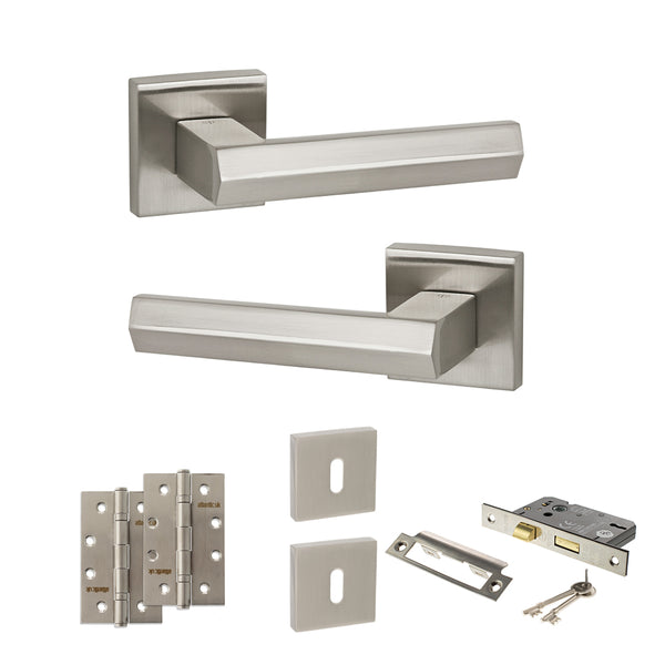 Senza Pari Davoli Door Handle Pack (3 Lever Lock Set - 3" CE Sashlock, 4" Slim Knuckle Hinges x2) by Atlantic Hardware