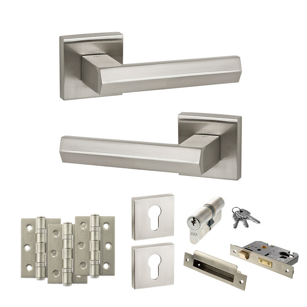 Senza Pari Davoli Door Handle Pack (Euro Lock Set - 2.5" CE Sashlock, 3" Fire Rated Hinges x3) by Atlantic Hardware