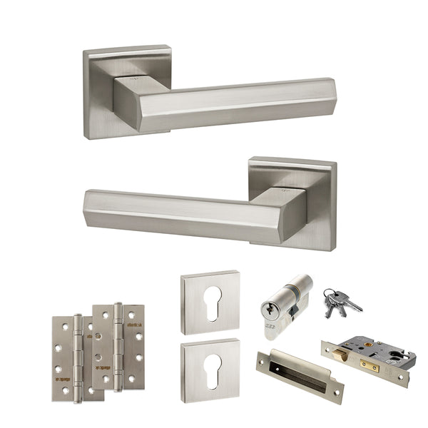 Senza Pari Davoli Door Handle Pack (Euro Lock Set - 2.5" CE Sashlock, 4" Slim Knuckle Hinges x2) by Atlantic Hardware