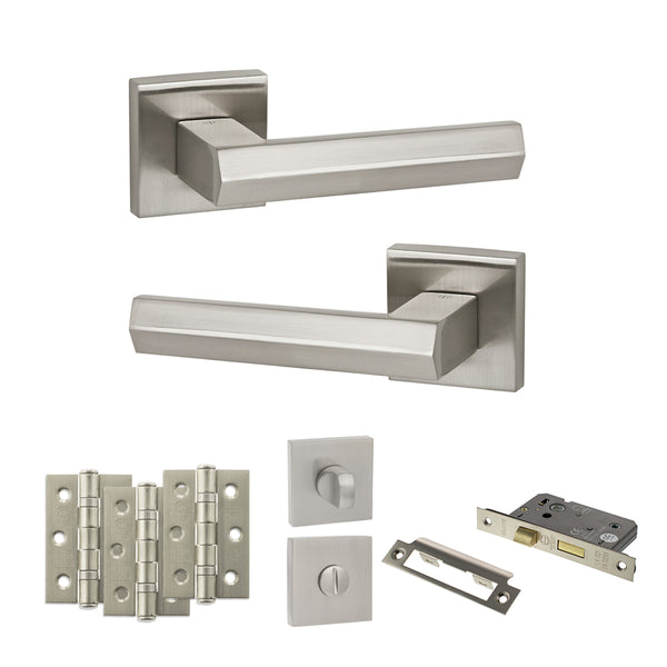 Senza Pari Davoli Door Handle Pack (Bathroom Set - 3" CE Bathroom Lock, 3" Fire Rated Hinges x3) by Atlantic Hardware