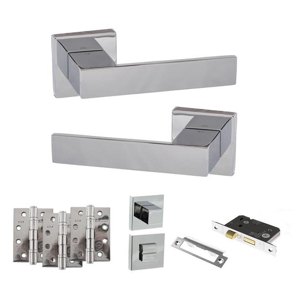 Senza Pari Panetti Door Handle Pack (Bathroom Set - 3" CE Bathroom Lock, 4" Fire Rated Hinges x3) by Atlantic Hardware