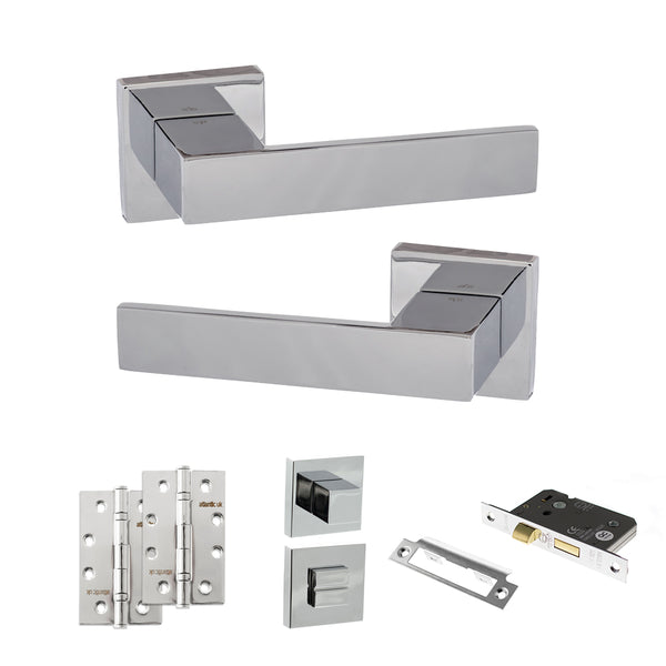 Senza Pari Panetti Door Handle Pack (Bathroom Set - 3" CE Bathroom Lock, 4" Slim Knuckle Hinges x2) by Atlantic Hardware