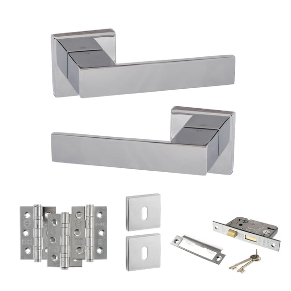 Senza Pari Panetti Door Handle Pack (3 Lever Lock Set - 2.5" CE Sashlock, 3" Fire Rated Hinges x3) by Atlantic Hardware