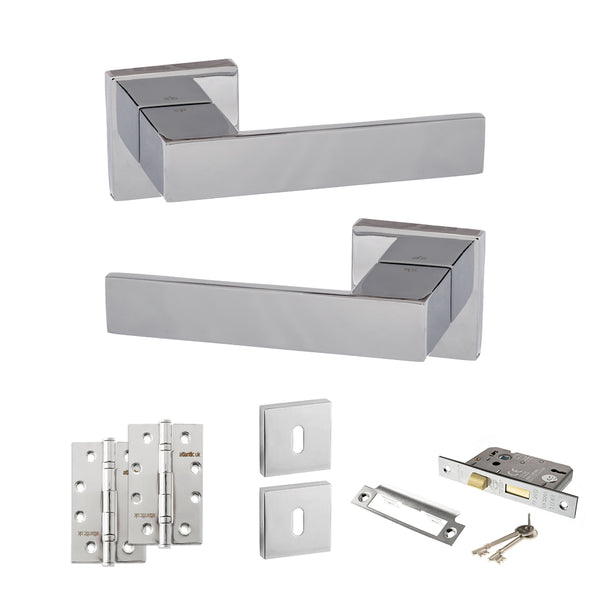 Senza Pari Panetti Door Handle Pack (3 Lever Lock Set - 2.5" CE Sashlock, 4" Slim Knuckle Hinges x2) by Atlantic Hardware