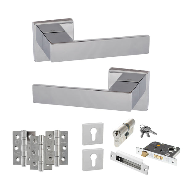 Senza Pari Panetti Door Handle Pack (Euro Lock Set - 2.5" CE Sashlock, 3" Fire Rated Hinges x3) by Atlantic Hardware