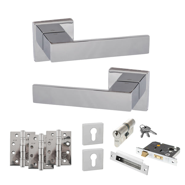 Senza Pari Panetti Door Handle Pack (Euro Lock Set - 3" CE Sashlock, 4" Fire Rated Hinges x3) by Atlantic Hardware