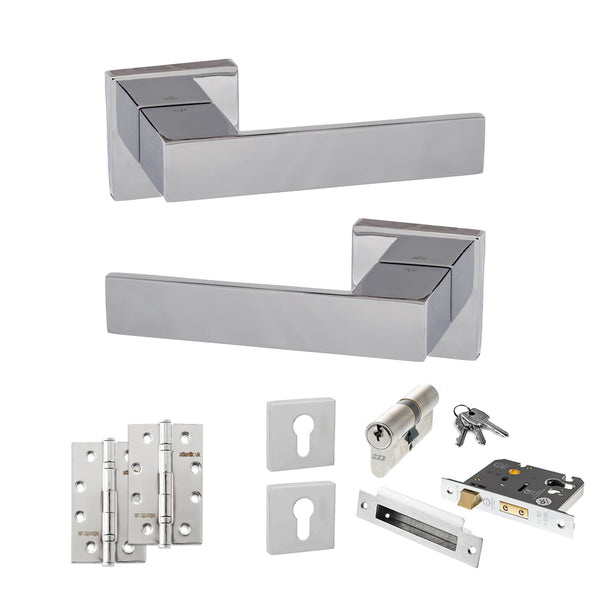 Senza Pari Panetti Door Handle Pack (Euro Lock Set - 3" CE Sashlock, 4" Slim Knuckle Hinges x2) by Atlantic Hardware