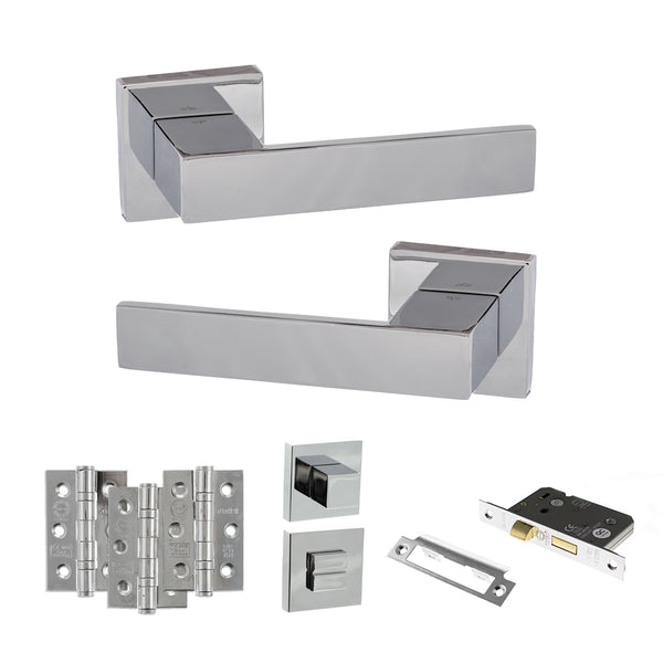 Senza Pari Panetti Door Handle Pack (Bathroom Set - 2.5" CE Bathroom Lock, 3" Fire Rated Hinges x3) by Atlantic Hardware