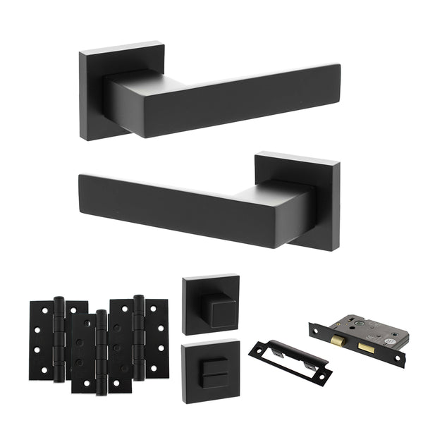 Senza Pari Panetti Door Handle Pack (Bathroom Set - 2.5" CE Bathroom Lock, 4" Fire Rated Hinges x3) by Atlantic Hardware