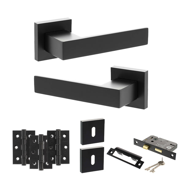 Senza Pari Panetti Door Handle Pack (3 Lever Lock Set - 2.5" CE Sashlock, 3" Fire Rated Hinges x3) by Atlantic Hardware