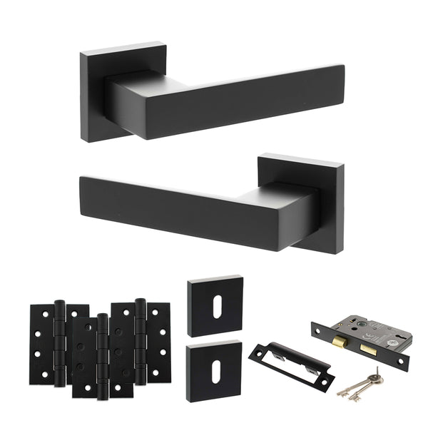 Senza Pari Panetti Door Handle Pack (3 Lever Lock Set - 2.5" CE Sashlock, 4" Fire Rated Hinges x3) by Atlantic Hardware