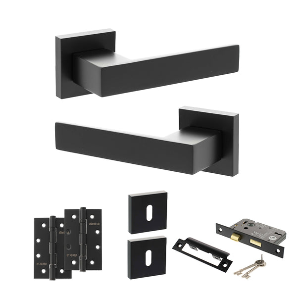Senza Pari Panetti Door Handle Pack (3 Lever Lock Set - 3" CE Sashlock, 4" Slim Knuckle Hinges x2) by Atlantic Hardware