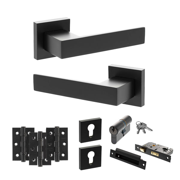 Senza Pari Panetti Door Handle Pack (Euro Lock Set - 3" CE Sashlock, 3" Fire Rated Hinges x3) by Atlantic Hardware