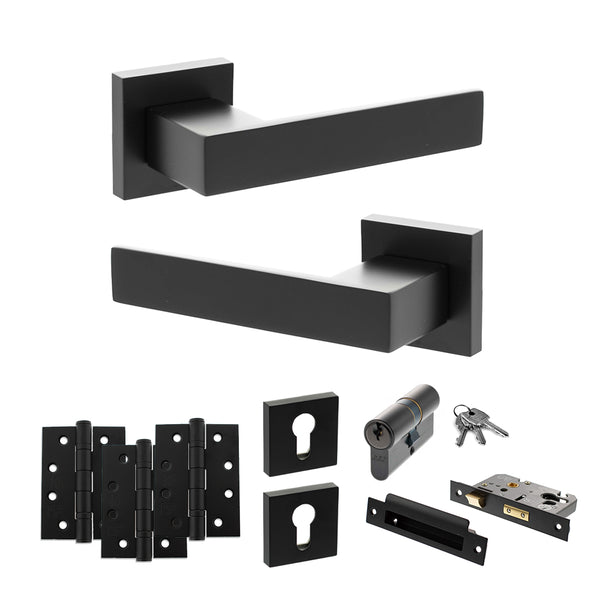 Senza Pari Panetti Door Handle Pack (Euro Lock Set - 2.5" CE Sashlock, 4" Fire Rated Hinges x3) by Atlantic Hardware