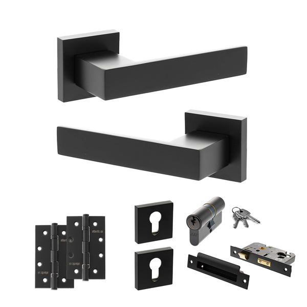 Senza Pari Panetti Door Handle Pack (Euro Lock Set - 3" CE Sashlock, 4" Slim Knuckle Hinges x2) by Atlantic Hardware