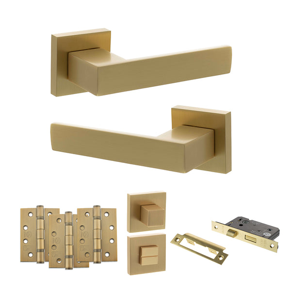 Senza Pari Panetti Door Handle Pack (Bathroom Set - 3" CE Bathroom Lock, 4" Fire Rated Hinges x3) by Atlantic Hardware