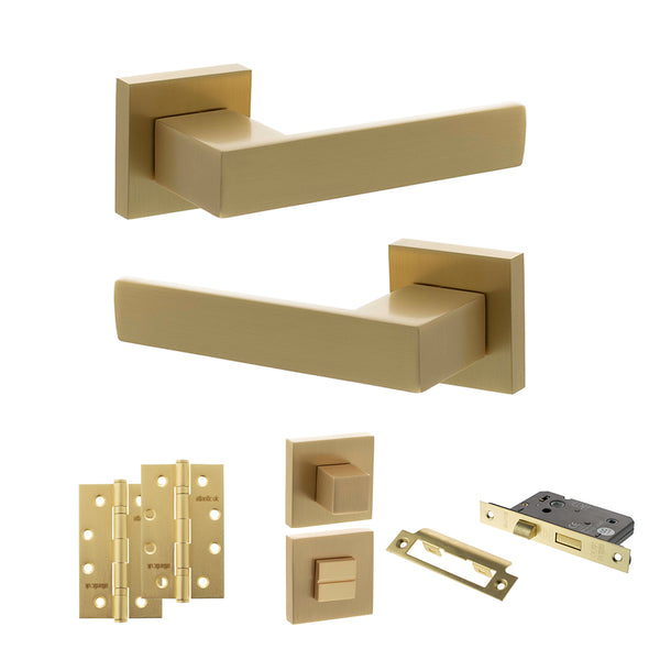 Senza Pari Panetti Door Handle Pack (Bathroom Set - 3" CE Bathroom Lock, 4" Slim Knuckle Hinges x2) by Atlantic Hardware