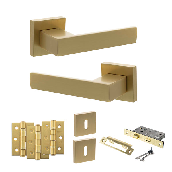 Senza Pari Panetti Door Handle Pack (3 Lever Lock Set - 2.5" CE Sashlock, 3" Fire Rated Hinges x3) by Atlantic Hardware