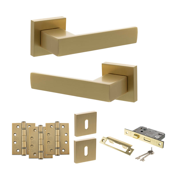 Senza Pari Panetti Door Handle Pack (3 Lever Lock Set - 3" CE Sashlock, 4" Fire Rated Hinges x3) by Atlantic Hardware