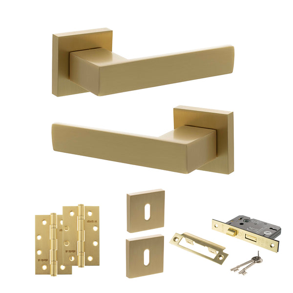 Senza Pari Panetti Door Handle Pack (3 Lever Lock Set - 2.5" CE Sashlock, 4" Slim Knuckle Hinges x2) by Atlantic Hardware