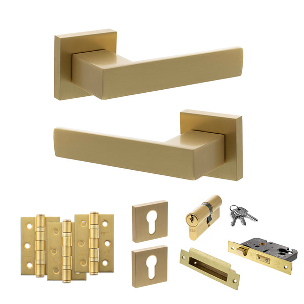 Senza Pari Panetti Door Handle Pack (Euro Lock Set - 2.5" CE Sashlock, 3" Fire Rated Hinges x3) by Atlantic Hardware