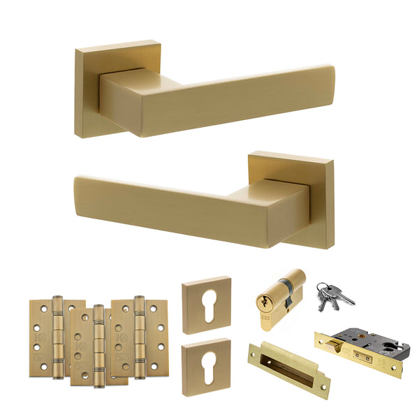 Senza Pari Panetti Door Handle Pack (Euro Lock Set - 2.5" CE Sashlock, 4" Fire Rated Hinges x3) by Atlantic Hardware
