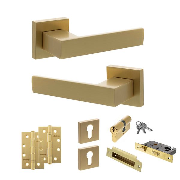 Senza Pari Panetti Door Handle Pack (Euro Lock Set - 2.5" CE Sashlock, 4" Slim Knuckle Hinges x2) by Atlantic Hardware