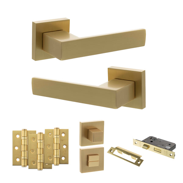 Senza Pari Panetti Door Handle Pack (Bathroom Set - 2.5" CE Bathroom Lock, 3" Fire Rated Hinges x3) by Atlantic Hardware
