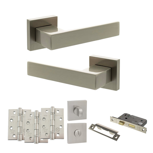 Senza Pari Panetti Door Handle Pack (Bathroom Set - 2.5" CE Bathroom Lock, 4" Fire Rated Hinges x3) by Atlantic Hardware